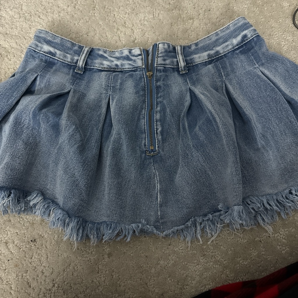 Denim Mini Skirt with Frayed Hem